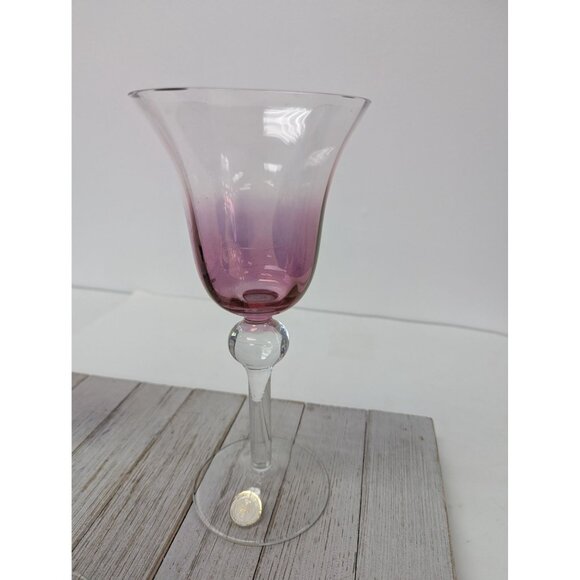 Set of 3 Crystal Romania Clear Glass Goblet  Pink Purple 9" Wine Water - Picture 4 of 6